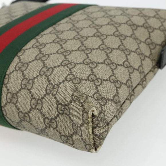 GUCCI GG Supreme Web Sherry Line Shoulder Bag PVC Beige Red 387111 Auth 178163