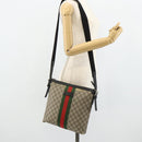 GUCCI GG Supreme Web Sherry Line Shoulder Bag PVC Beige Red 387111 Auth 178163-23