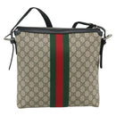 GUCCI GG Supreme Web Sherry Line Shoulder Bag PVC Beige Red 387111 Auth 178163-3