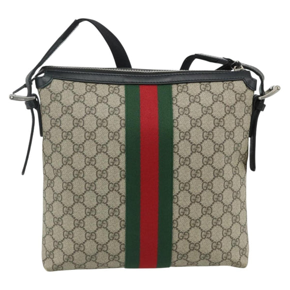 GUCCI GG Supreme Web Sherry Line Shoulder Bag PVC Beige Red 387111 Auth 178163