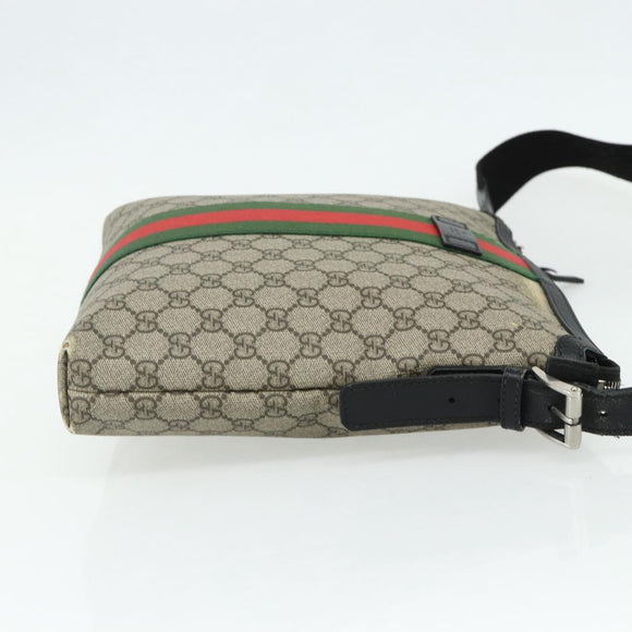 GUCCI GG Supreme Web Sherry Line Shoulder Bag PVC Beige Red 387111 Auth 178163