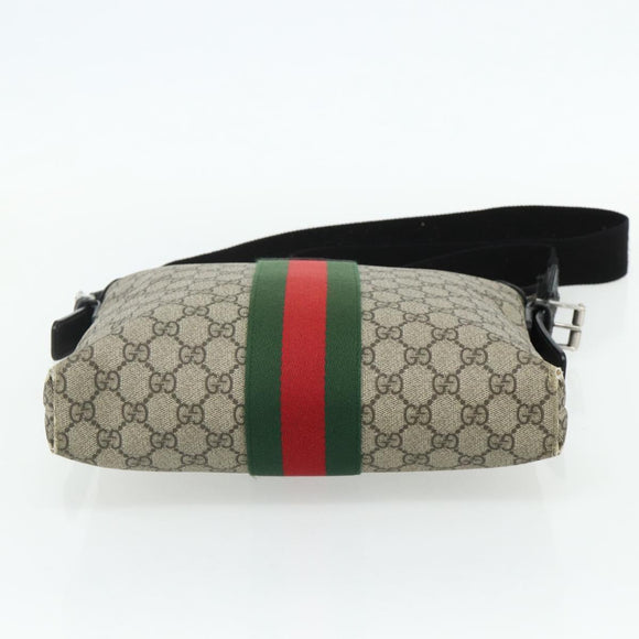 GUCCI GG Supreme Web Sherry Line Shoulder Bag PVC Beige Red 387111 Auth 178163