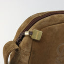 LOEWE Anagram Shoulder Bag Suede Gold Beige Auth 178167-10