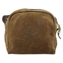 LOEWE Anagram Shoulder Bag Suede Gold Beige Auth 178167-13