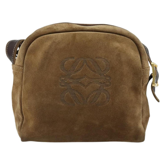 LOEWE Anagram Shoulder Bag Suede Gold Beige Auth 178167