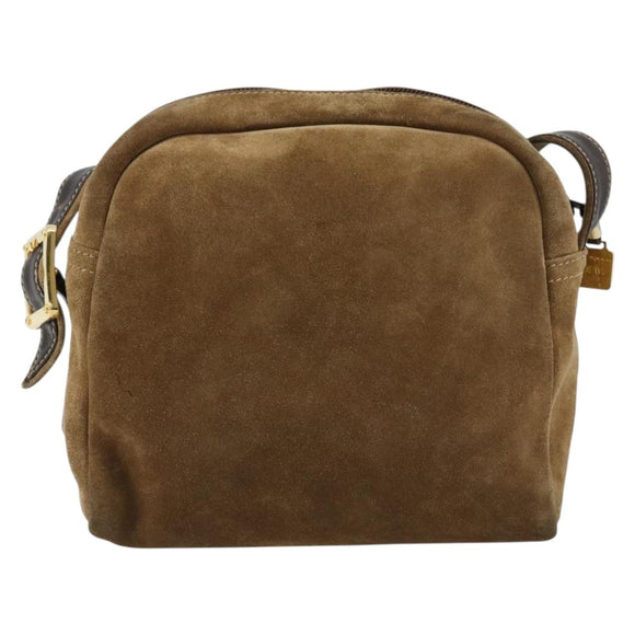 LOEWE Anagram Shoulder Bag Suede Gold Beige Auth 178167