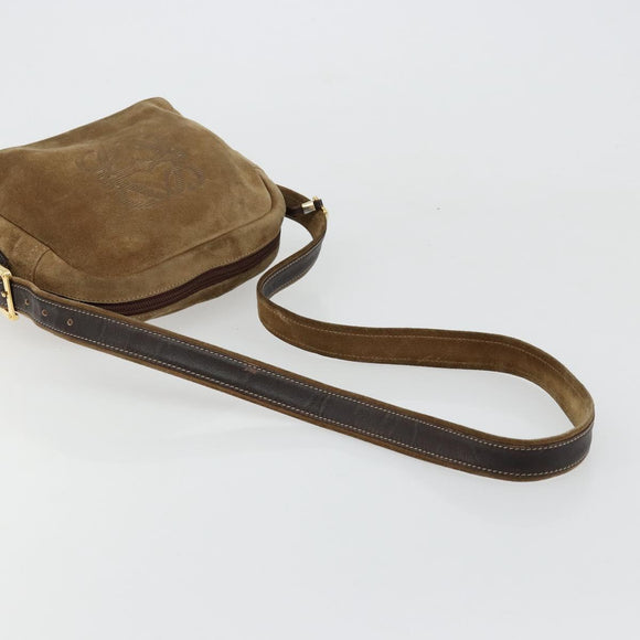 LOEWE Anagram Shoulder Bag Suede Gold Beige Auth 178167