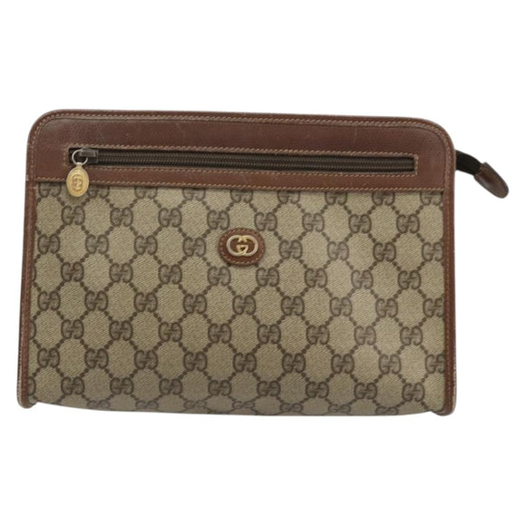 GUCCI GG Supreme Clutch Bag PVC Beige Gold 014 115 6063 Auth 178169