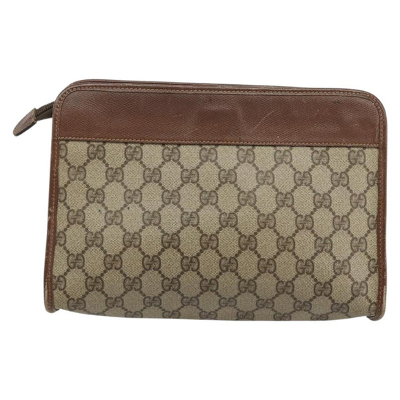 GUCCI GG Supreme Clutch Bag PVC Beige Gold 014 115 6063 Auth 178169