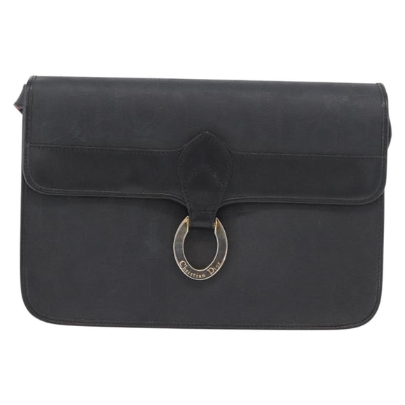 Christian Dior Trotter Canvas Shoulder Bag PVC Black Gold Auth 178171