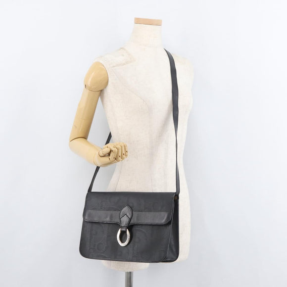 Christian Dior Trotter Canvas Shoulder Bag PVC Black Gold Auth 178171