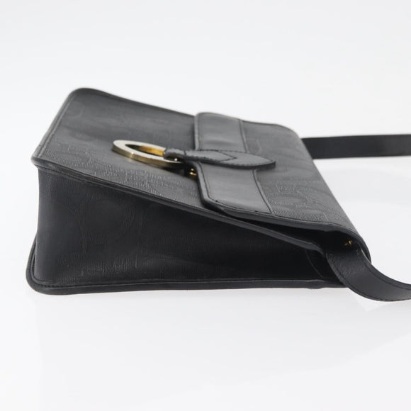 Christian Dior Trotter Canvas Shoulder Bag PVC Black Gold Auth 178171