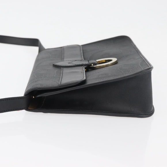 Christian Dior Trotter Canvas Shoulder Bag PVC Black Gold Auth 178171