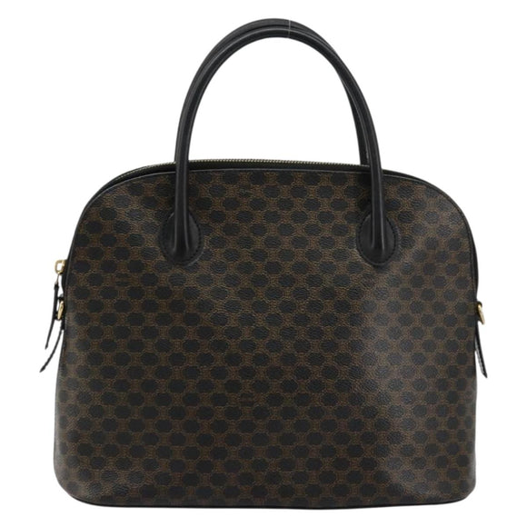 CELINE Macadam Canvas Hand Bag PVC Leather Black Gold Auth 178172A