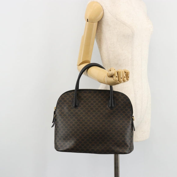 CELINE Macadam Canvas Hand Bag PVC Leather Black Gold Auth 178172A