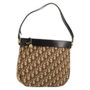 Christian Dior Trotter Canvas Shoulder Bag Brown Gold Auth 178175-1