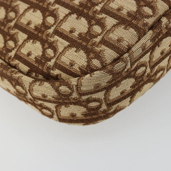 Christian Dior Trotter Canvas Shoulder Bag Brown Gold Auth 178175