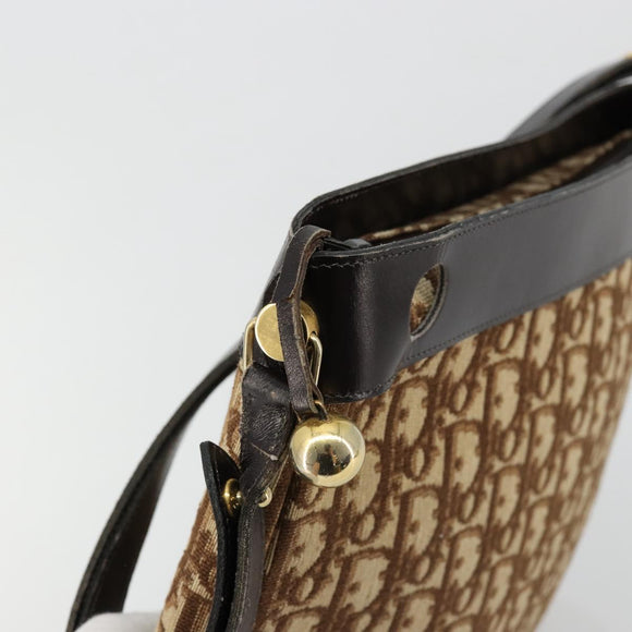 Christian Dior Trotter Canvas Shoulder Bag Brown Gold Auth 178175