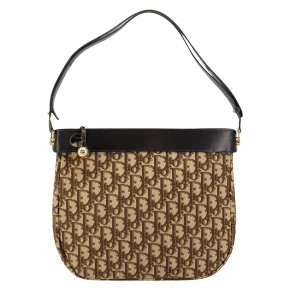 Christian Dior Trotter Canvas Shoulder Bag Brown Gold Auth 178175