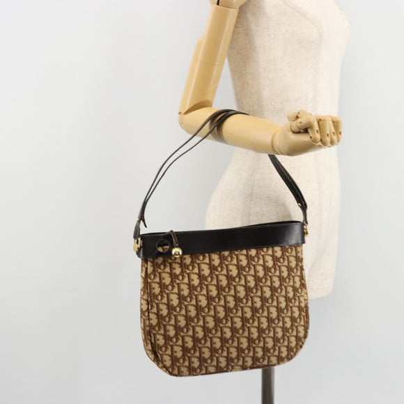Christian Dior Trotter Canvas Shoulder Bag Brown Gold Auth 178175
