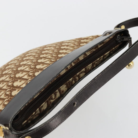 Christian Dior Trotter Canvas Shoulder Bag Brown Gold Auth 178175