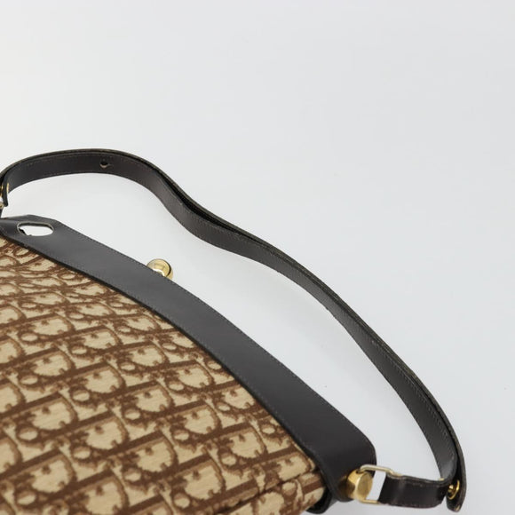 Christian Dior Trotter Canvas Shoulder Bag Brown Gold Auth 178175