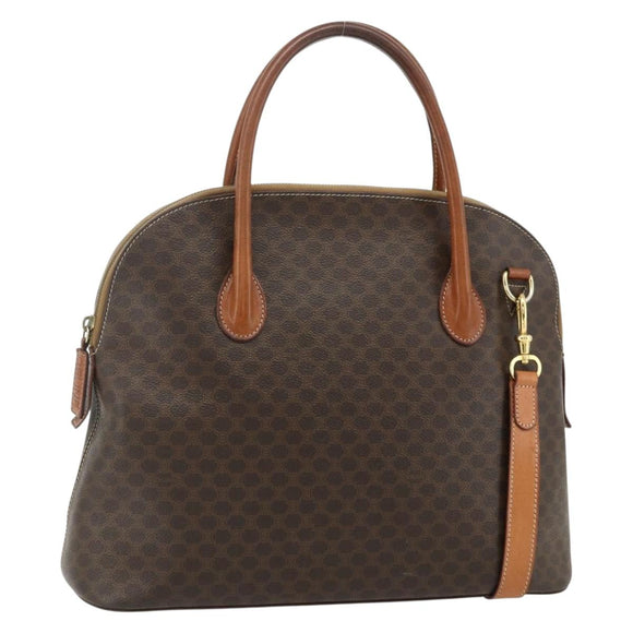 CELINE Macadam Canvas Hand Bag PVC Leather 2way Brown Gold Auth 178176