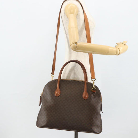 CELINE Macadam Canvas Hand Bag PVC Leather 2way Brown Gold Auth 178176