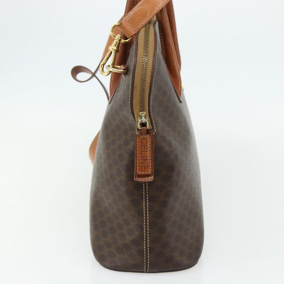 CELINE Macadam Canvas Hand Bag PVC Leather 2way Brown Gold Auth 178176