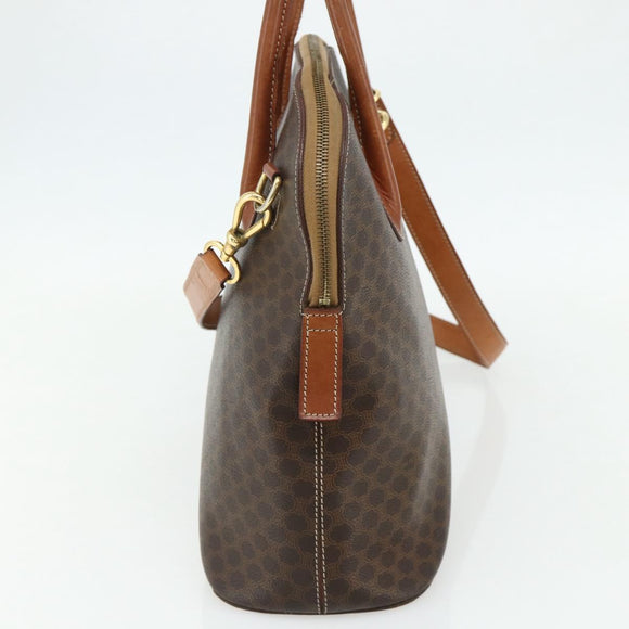 CELINE Macadam Canvas Hand Bag PVC Leather 2way Brown Gold Auth 178176