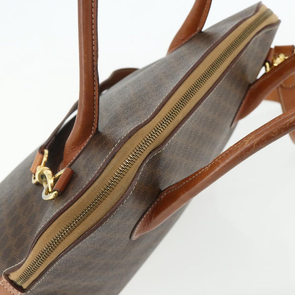 CELINE Macadam Canvas Hand Bag PVC Leather 2way Brown Gold Auth 178176