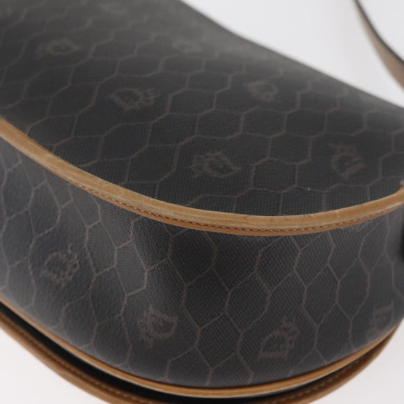 Christian Dior Honeycomb Canvas Shoulder Bag PVC Black Gold Auth 178180