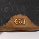 Christian Dior Honeycomb Canvas Shoulder Bag PVC Black Gold Auth 178180-14