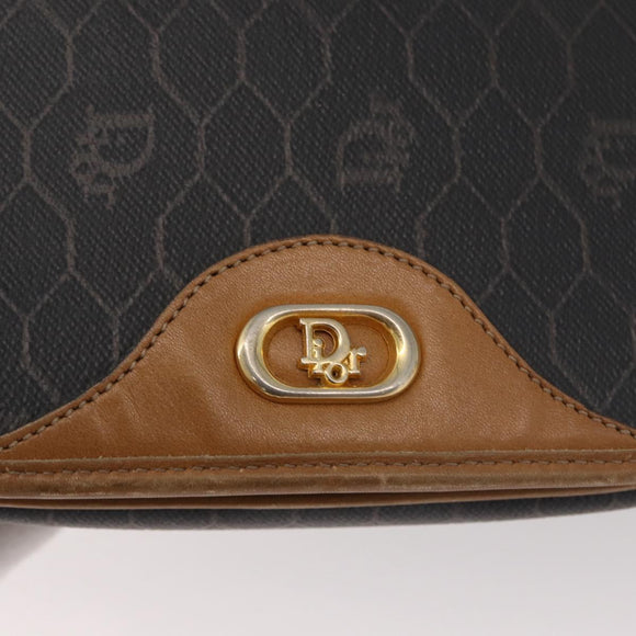Christian Dior Honeycomb Canvas Shoulder Bag PVC Black Gold Auth 178180