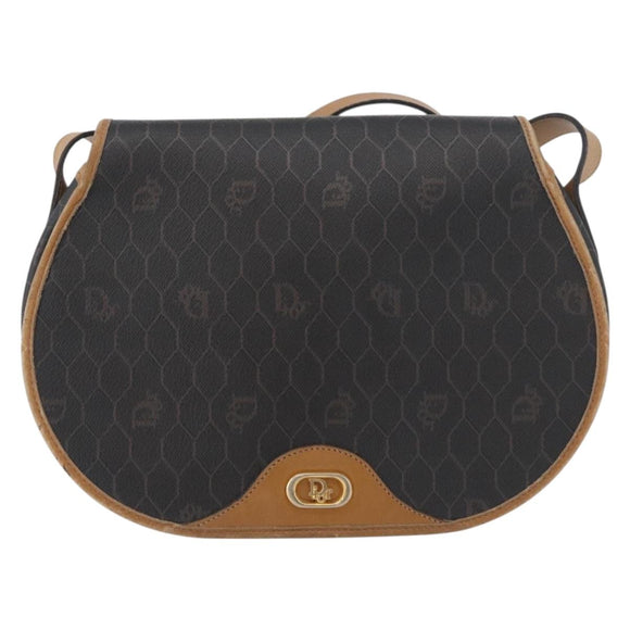 Christian Dior Honeycomb Canvas Shoulder Bag PVC Black Gold Auth 178180