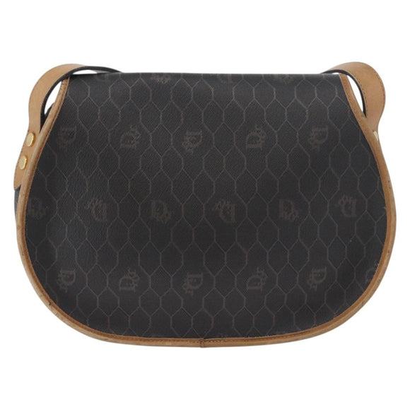 Christian Dior Honeycomb Canvas Shoulder Bag PVC Black Gold Auth 178180
