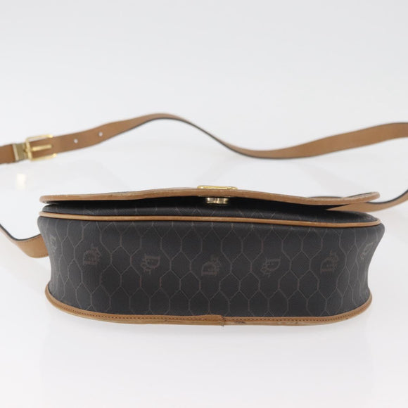Christian Dior Honeycomb Canvas Shoulder Bag PVC Black Gold Auth 178180