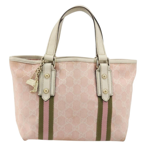 GUCCI GG Canvas Sherry Line Hand Bag Pink Gold 139261 Auth 178183