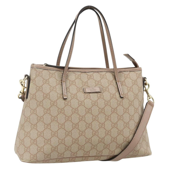 GUCCI GG Supreme Tote Bag PVC 2way Beige Gold 353440 Auth 178185