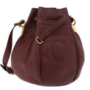 CARTIER Must Line Purse Shoulder Bag Leather Bordeaux Gold Auth 178187-1