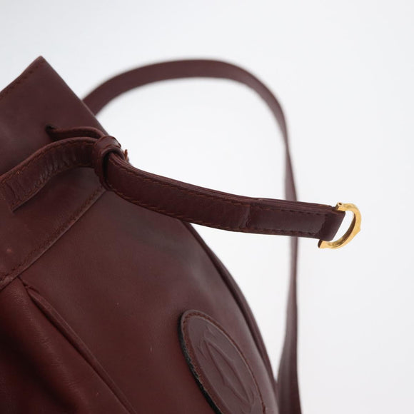 CARTIER Must Line Purse Shoulder Bag Leather Bordeaux Gold Auth 178187