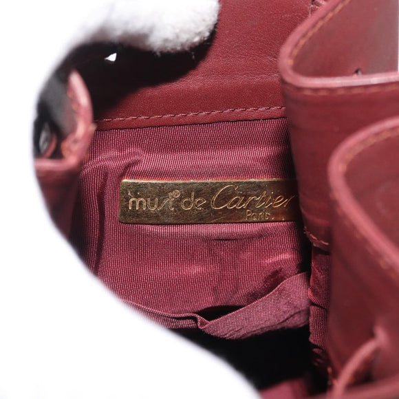 CARTIER Must Line Purse Shoulder Bag Leather Bordeaux Gold Auth 178187