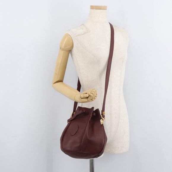 CARTIER Must Line Purse Shoulder Bag Leather Bordeaux Gold Auth 178187