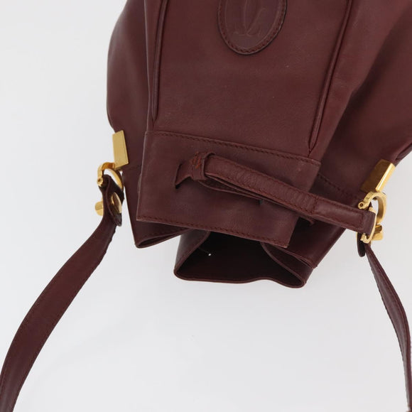 CARTIER Must Line Purse Shoulder Bag Leather Bordeaux Gold Auth 178187