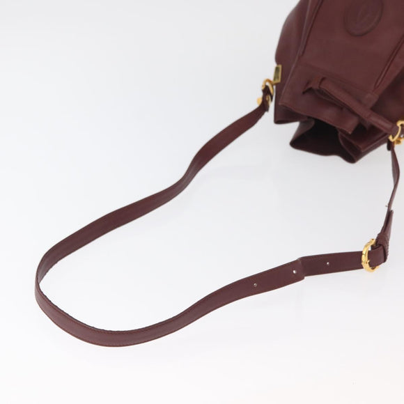 CARTIER Must Line Purse Shoulder Bag Leather Bordeaux Gold Auth 178187