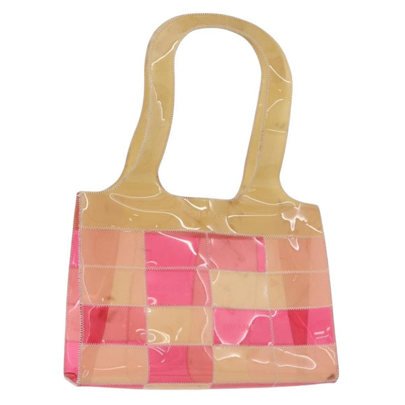 CHANEL Choco Bar Tote Bag Vinyl Beige CC Auth 178201