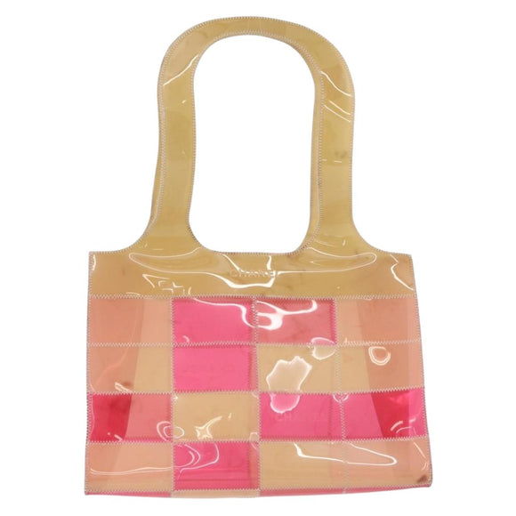 CHANEL Choco Bar Tote Bag Vinyl Beige CC Auth 178201