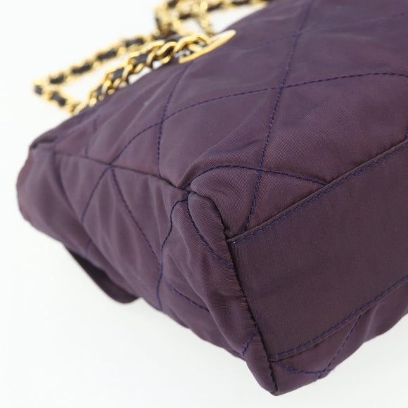PRADA Chain Tote Bag Nylon Purple Gold Auth 178202