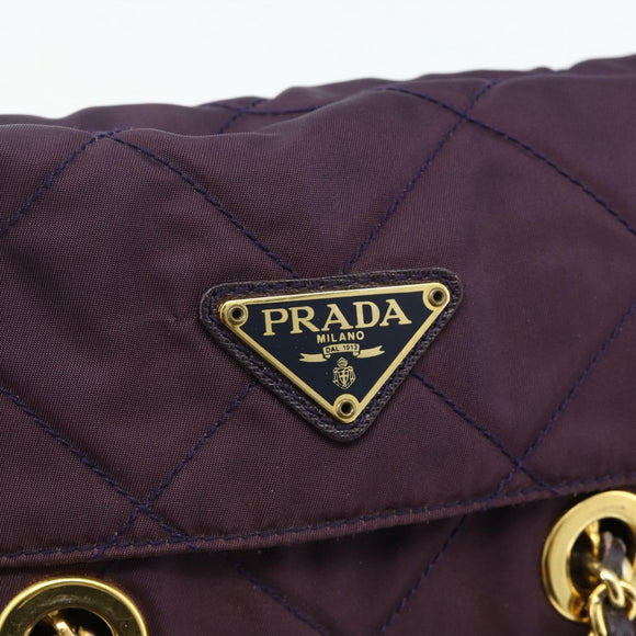 PRADA Chain Tote Bag Nylon Purple Gold Auth 178202