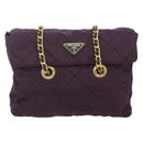 PRADA Chain Tote Bag Nylon Purple Gold Auth 178202-13